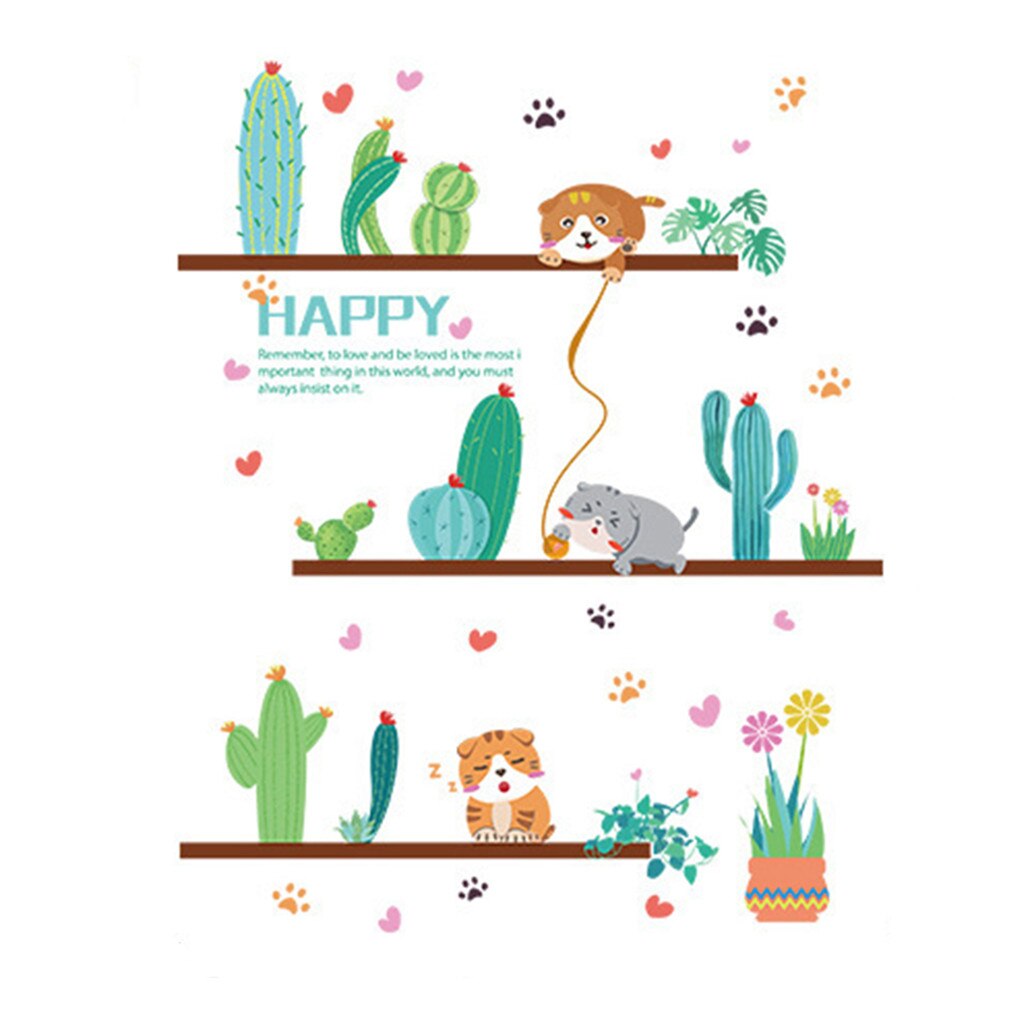 Cute Cat Theme Wall sticker Family Room Window Bedroom hallway children's room Mural Decorative Decal Detachable height meter#40: D