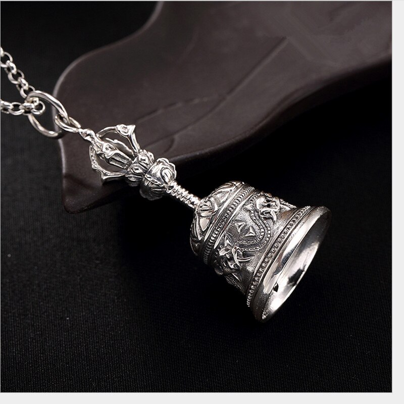 Uglyless Real 925 Sterling Silver Handmade Engrave Bell Pendant without Necklace Unisex Ethnic Vintage Fine Jewelry Vajra Bijoux