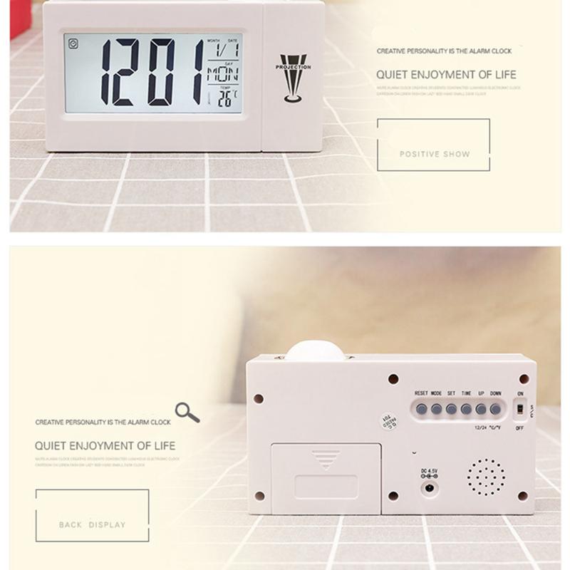 Lcd Screen Digital Led Projection Alarm Clock Calendar Temperature Humidity Wake Up Snooze Function Table Desk Clock Night Lig