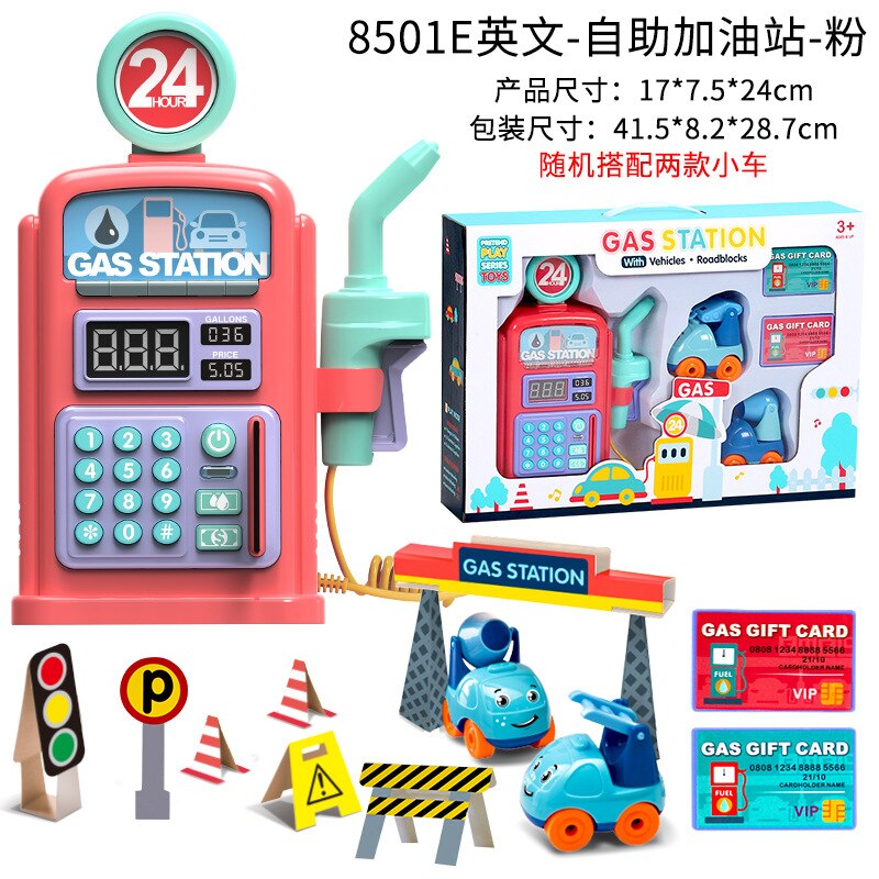 Simulation Gas Station Toy Set Vehicles Kids Educational Toys Gas Station Set Play Accessories For Children With Car: Pink