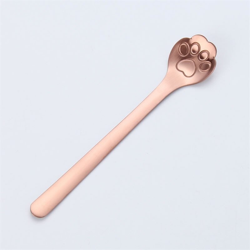 Obr rostfritt stål tecknad kattsked söt kattklo kaffesked långt handtag ihålig dessertsked omrörande tesked bestick: Rosa guld