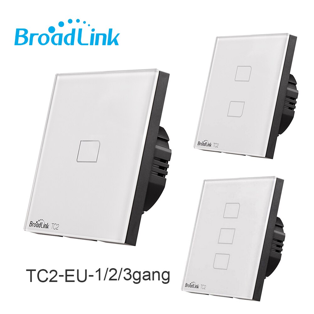 Broadlink interruptor de luz padrão tc2 1/2020, painel branco de design moderno, controle inteligente via rm pro rm4 pro