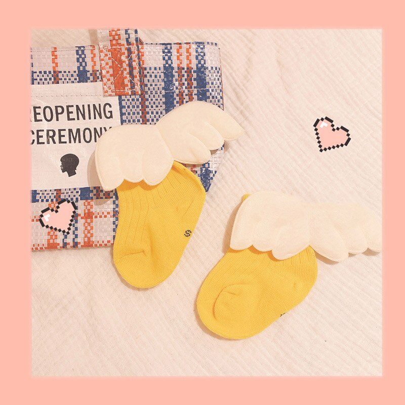 Herfst Winter Leuke Engelenvleugels Pasgeboren Baby Sokken Effen Kleur Meisje Jongen Sokken Baby Peuter Dikke Warme Kids Floor Sokken: yellow
