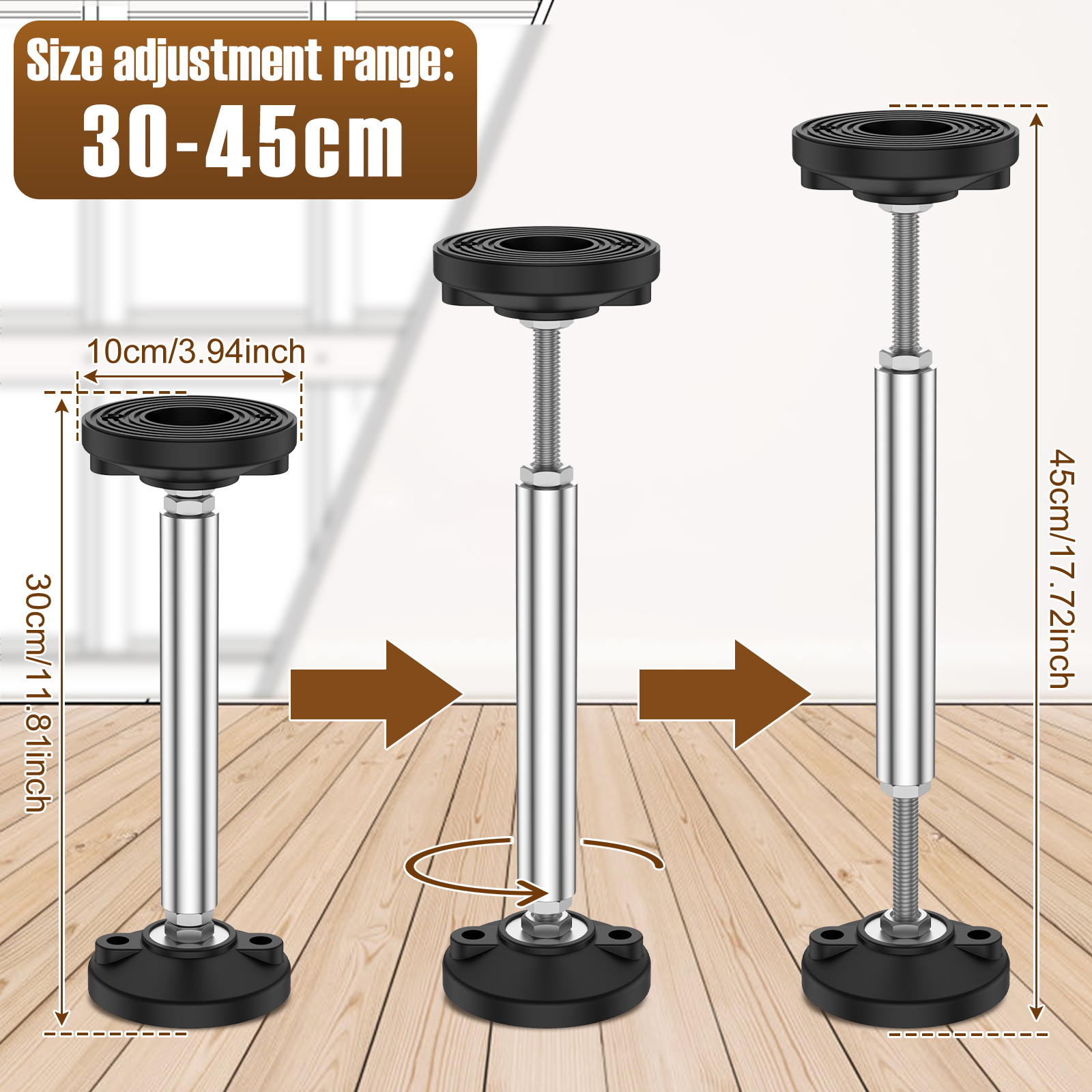 2Pcs Telescopic Support Rod Support Frame Jack 300kg Weight Capacity Adjustable height Furniture heightening legs