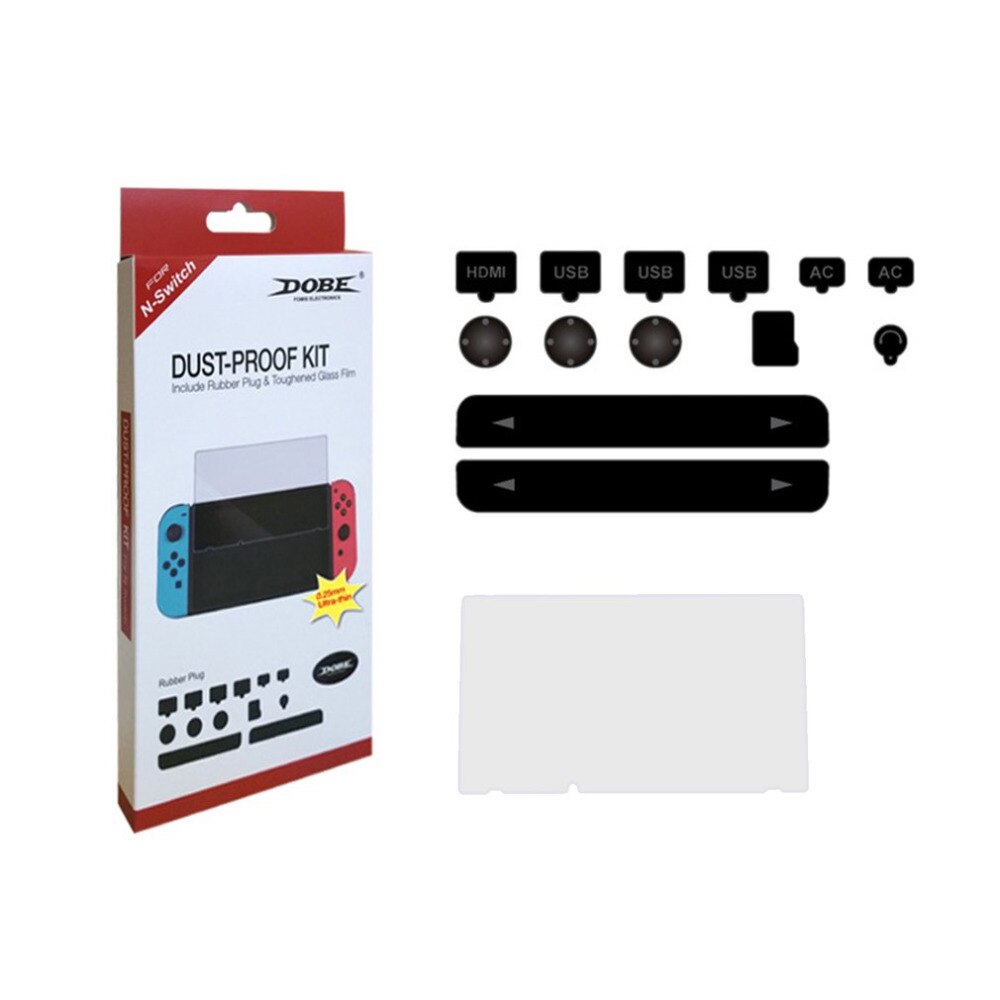 Ensemble d'accessoires de Console de jeu OCDAY Kit anti-poussière + Film de protection d'écran en verre trempé de dureté pour Console NS de commutateur