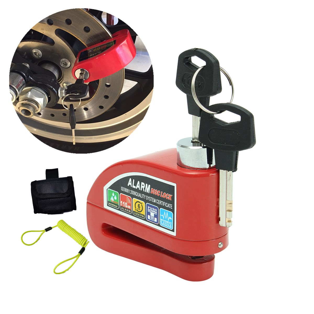 waterdicht motorfiets alarmslot fietsslot beveiliging anti-diefstal slot motor schijfrem slot + tas + herinnering touw