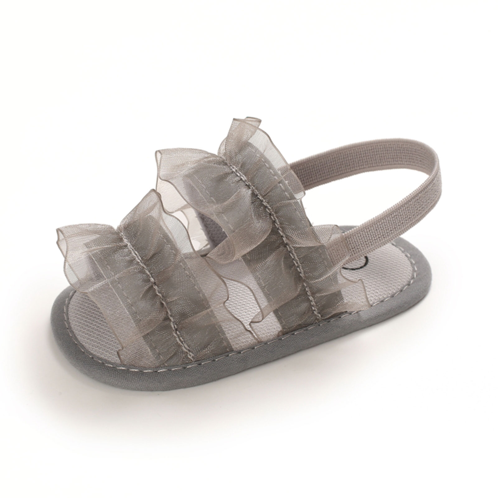 Baby Meisjes Sandaal Mesh Kant Leuke Zomer Zachte Zool Ademende Platte Prinses Baby Antislip 0-12 maanden Babyschoenen: GRAY / 7-12 Months