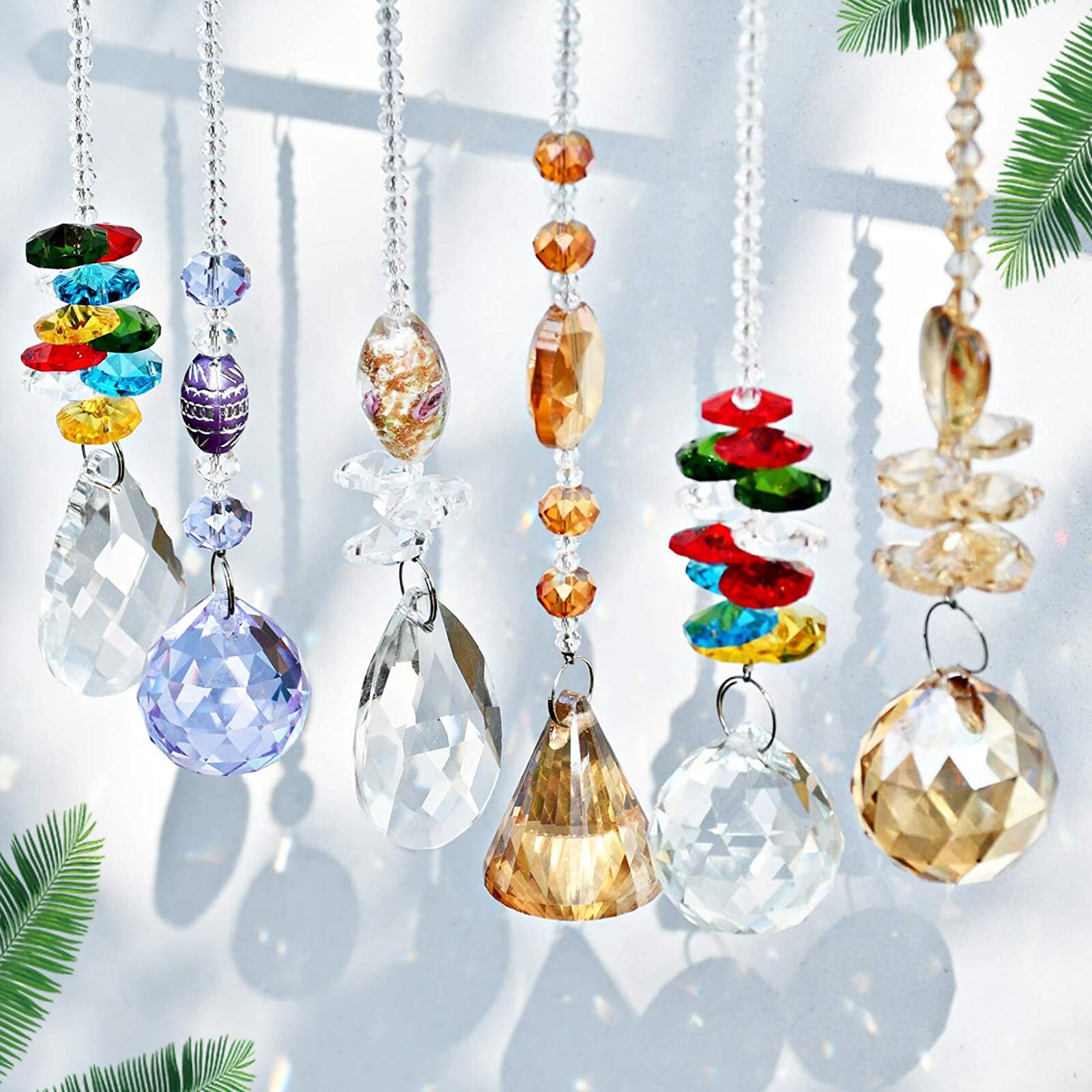 6PC Crystal Hanging Suncatcher Ornaments Window Wall Tree Hanging Pendant Decoration Crystal Rainbow Maker Sun Catcher Decor