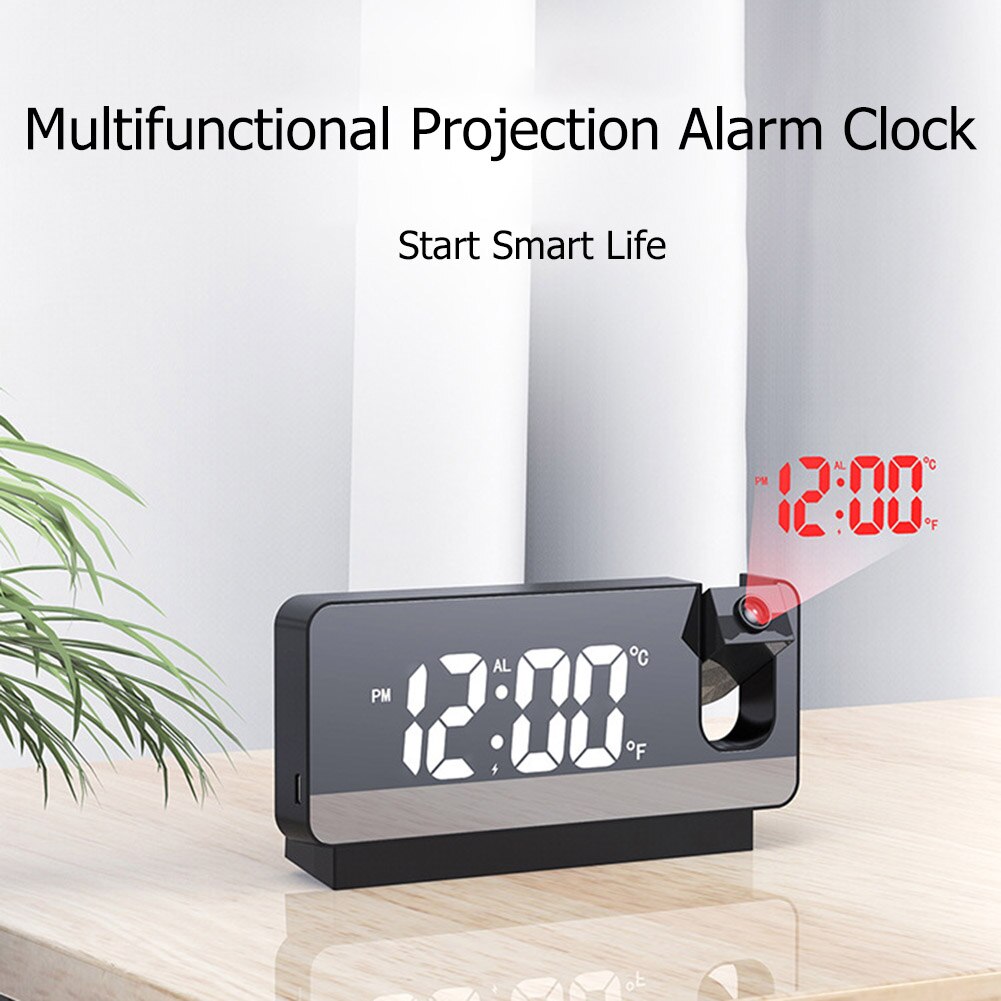 LED Digital Projection Alarm Clock Electronic Temperature Display Time Projector Wake Up Desktop Watch Clock for Home Bedroom