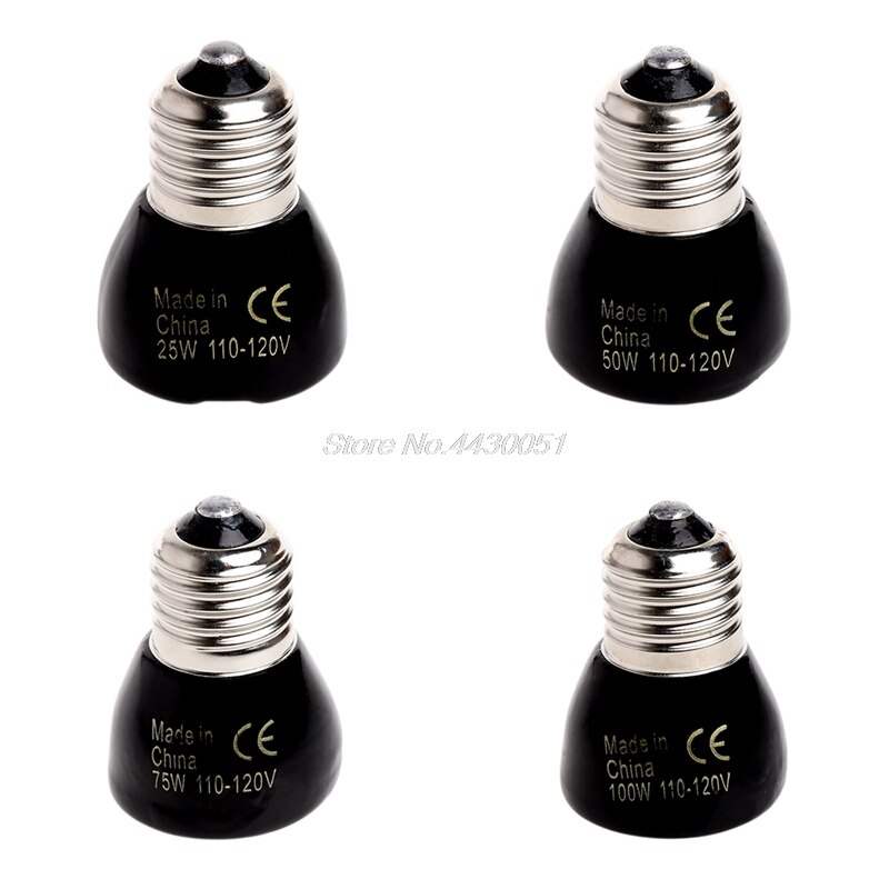 Luz de calefacción para mascotas, 25W, 50W, 75W, 100W, Mini lámpara de calor infrarroja de cerámica, Bombilla negra para incubadora de reptiles, 110 - 120 V