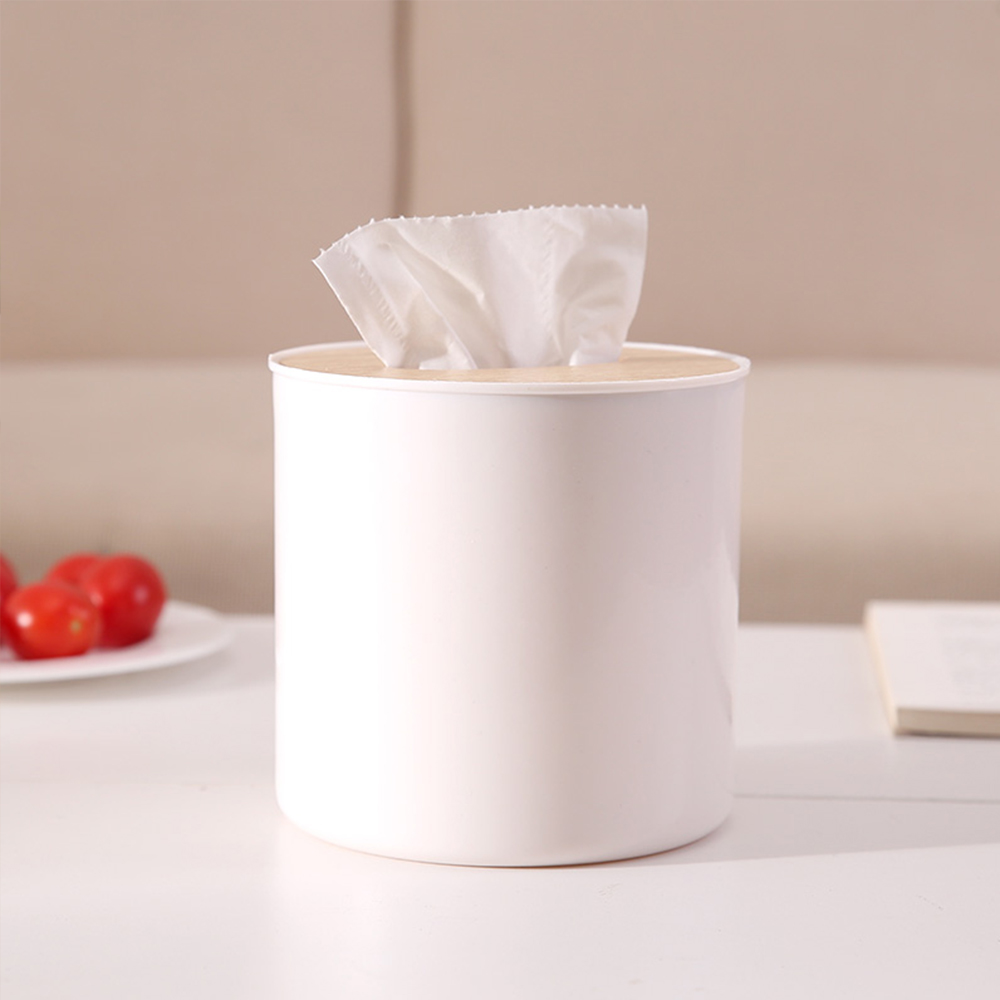 Caja de pañuelos de plástico con cubierta de madera, recipiente de servilleta de cocina para el hogar, caja de pañuelos, caja blanca para servilletas, organizador de papel tisú