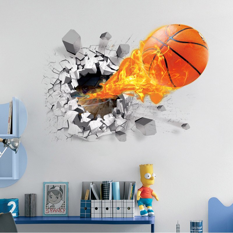 3D Cartoon Basketbal Diy Realistische Muursticker Muursticker Venster Sticker Versieren Kinderkamer Slaapkamer Muur