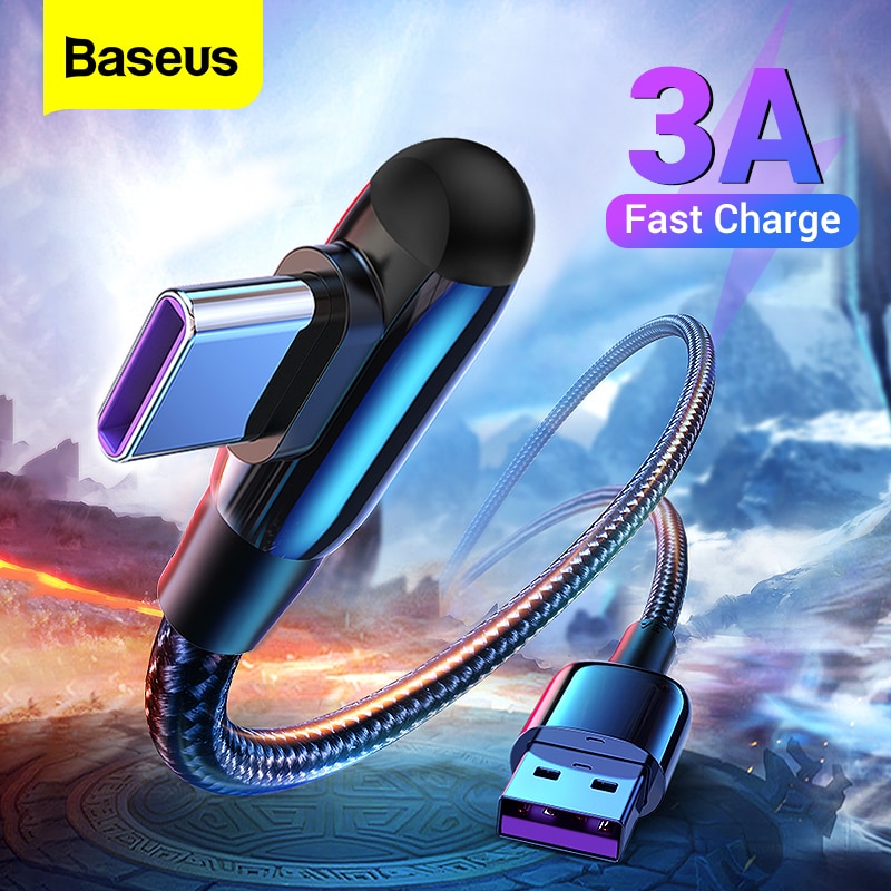 Baseus USB Typ C Kabel 3A Schnelle Ladung Für Samsung S20 Huawei P40 90 Grad USB C Daten kabel Für xiaomi Mi 10 9 USBC Draht Kabel