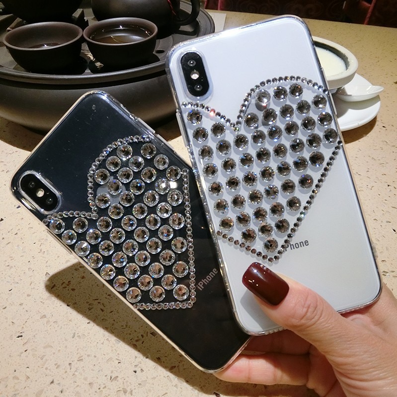 Étui coeur Transparent strass amour pour iPhone 11 XR 7 8 11 Pro Max X XS Max Plus 6 6s couverture