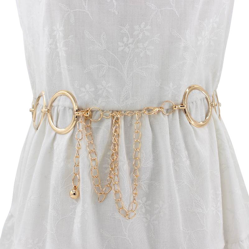 Metal Waist Chain Belt Women Dresses Waist Chain Ladies Gold Decoration Metal Big Ring Belt
