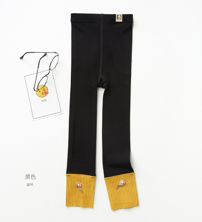 Forår piger leggings koreanske blomster kontrastfarve børns leggings ben bukser pigebukser: Sort / 5
