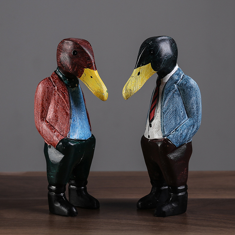 Vilead 2 stycken amerikansk retro anka man statyer vintage hartsfigurer hem skrivbordsdekoration vardagsrum hus inredning
