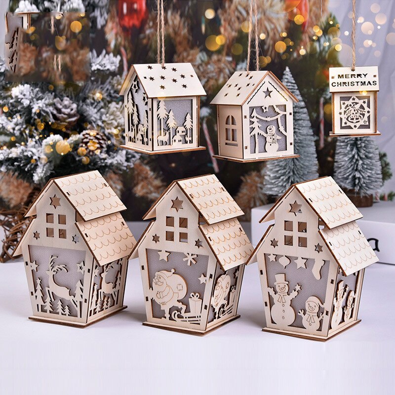 Festival LED Licht Weihnachten Baum Dekorationen Für Haus Holz Haus Nizza Beleuchtet Holz Haus DIY Fenster Dekoration