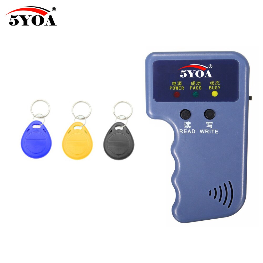 5YOA Handheld 125KHz EM4100 RFID Copier Writer Duplicator Programmer Reader + 3Pcs EM4305 T5577 Rewritable ID Keyfobs Tags Card