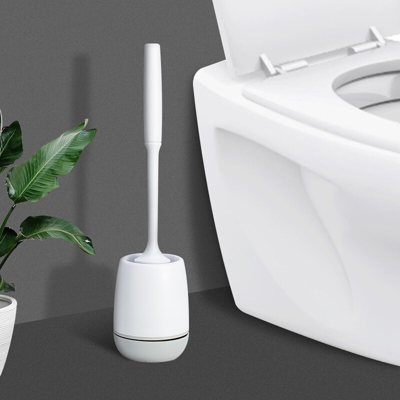 Silikone toiletbørste vægmonteret toilet toiletbørsteholder sæt rengøringsværktøj holdbart plastik gummi badeværelse tilbehør: Gulvstående -01