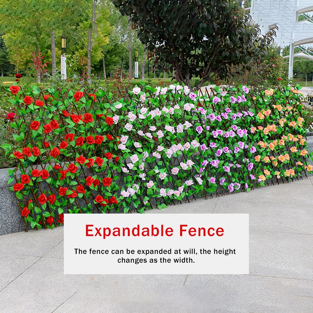 Expandable Faux Privacy Fence Wooden Hedge With Artificial Flowers Leaves Garden Decoration Retractable Fence