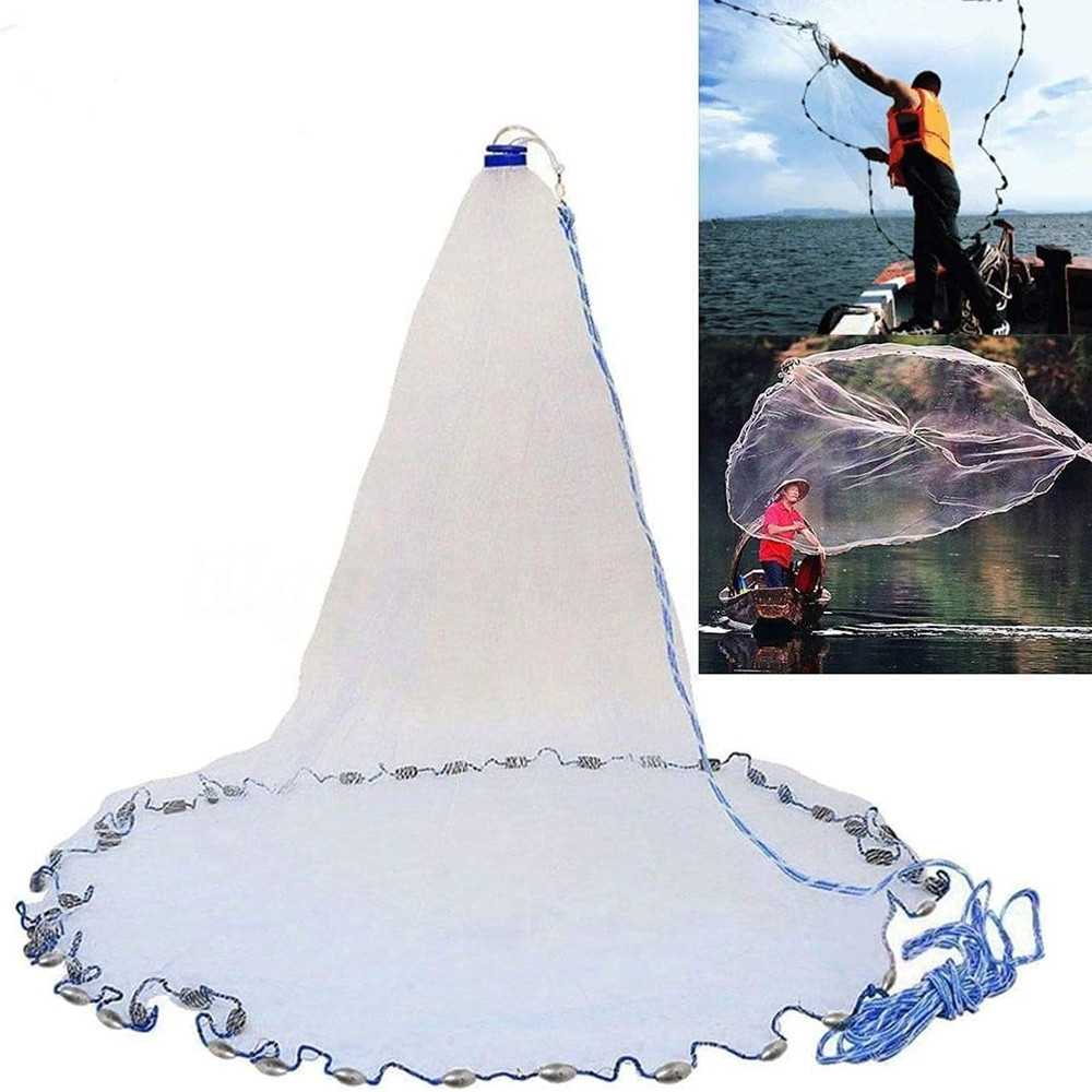 Amerikanisches Salzwasser-Angelnetz für Köderfalle, Fische, 3/4/5/6/7/8/9/10 Fuß Radius-Wurfnetze mit robustem Zink-Sinker-Gewicht