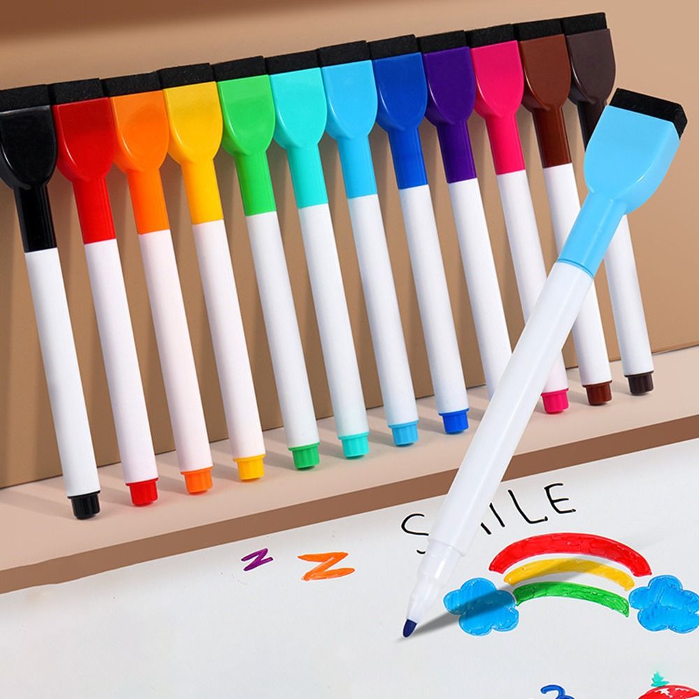 Portable Colorful Whiteboard Marker Magneticless Waterborne Brush Water Color Pens Erasable Multifunction Marker Pen Fridge