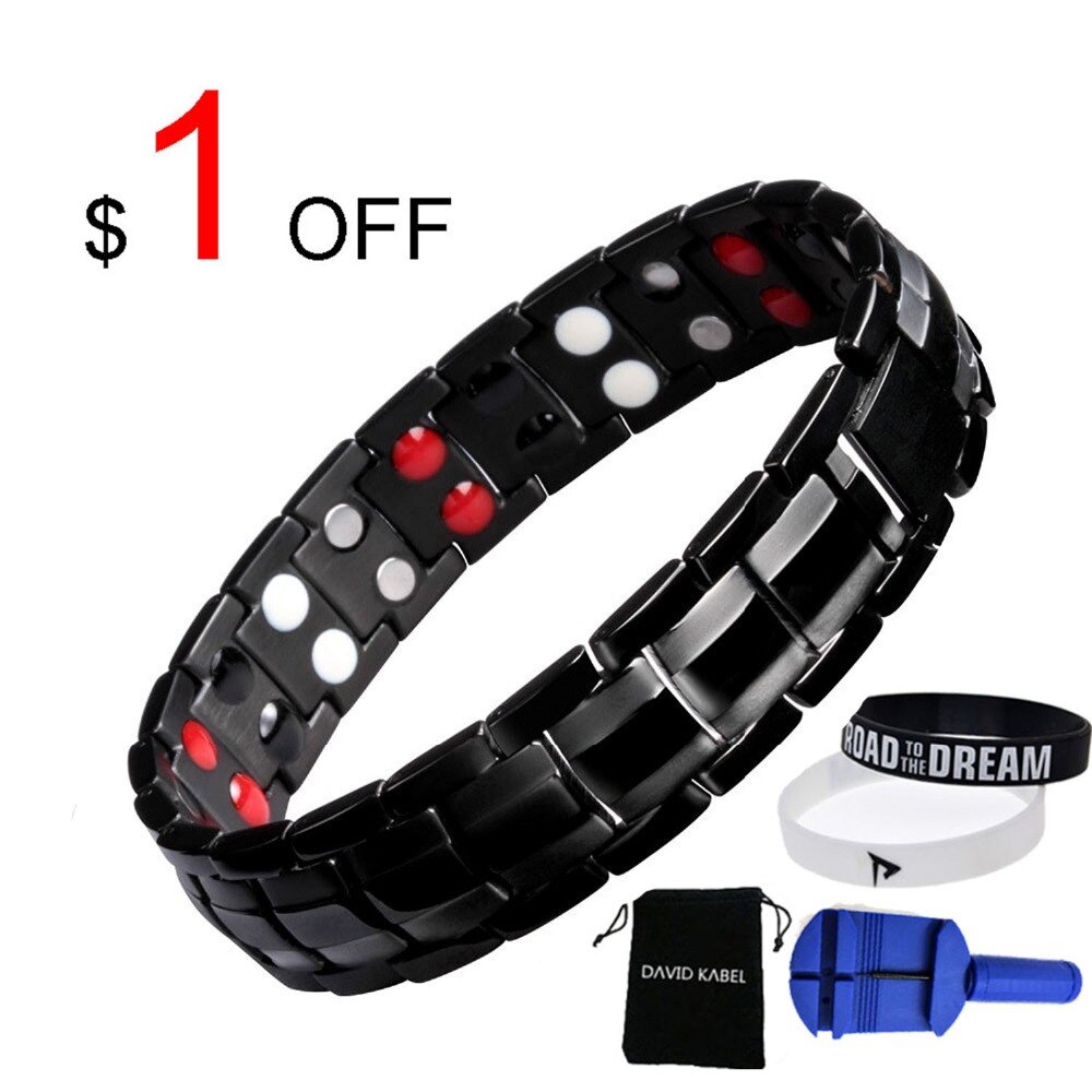 Bracelet d'équilibre énergétique Tourmaline Double rangée pour hommes bijoux de soins de santé hologramme Germanium Bracelets de thérapie magnétique guérison