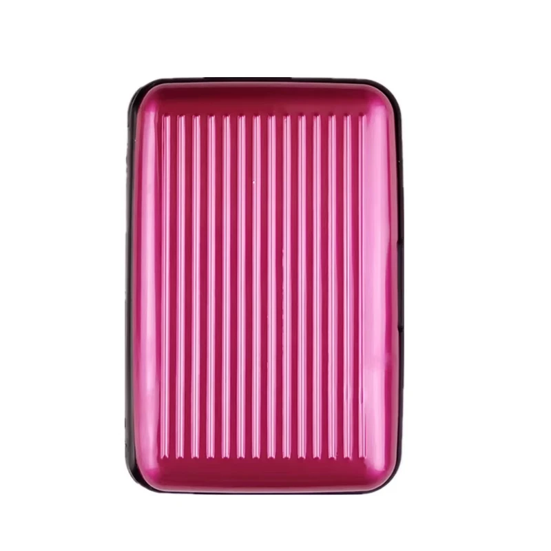 Tarjetero de aluminio para hombre, estuche rígido con bloqueo, billetera, tarjeta de crédito sólida, escaneo Anti-RFID, protección, tarjetero, 1 ud.: Rosa