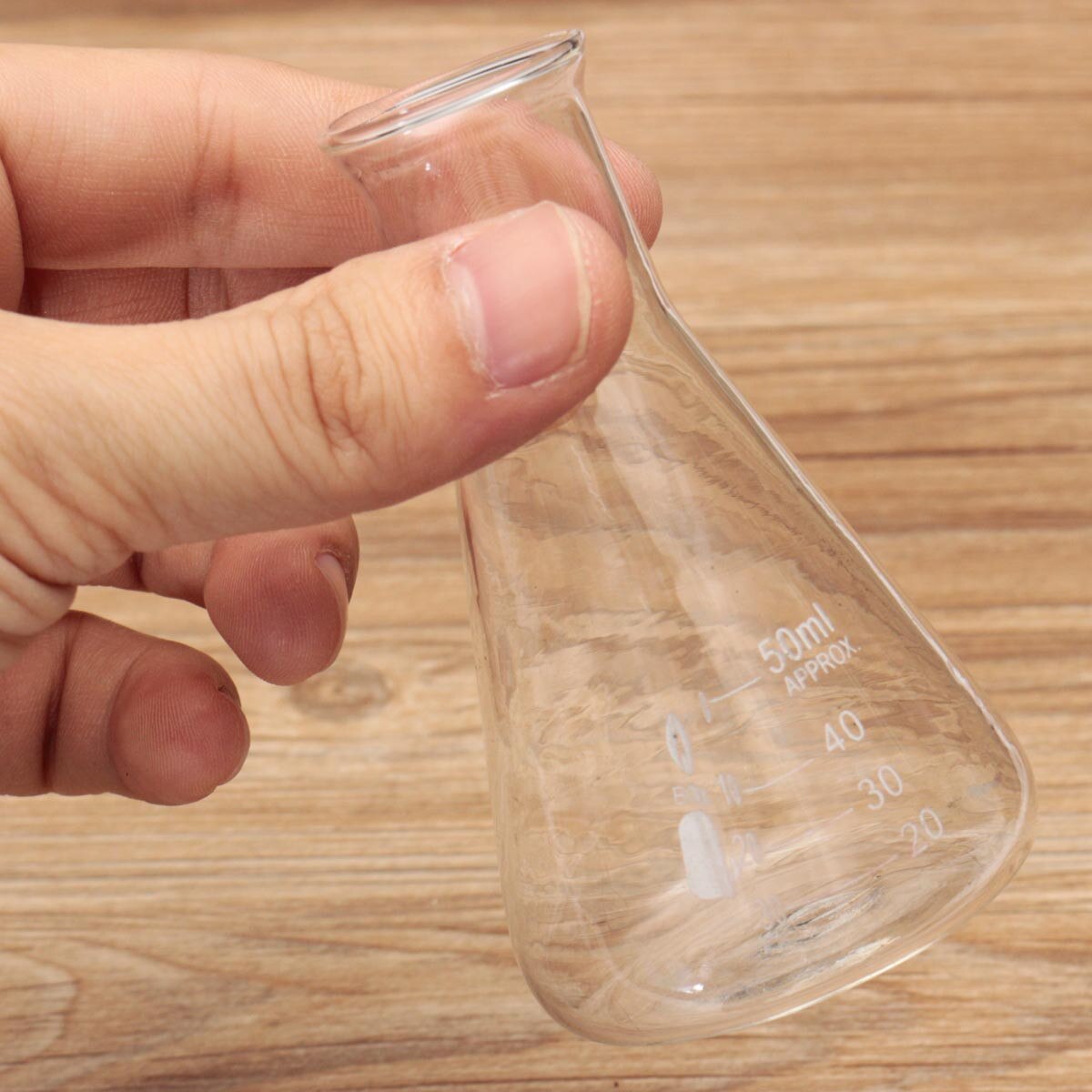 1 stk 50ml gennemsigtige videnskabelige glas erlenmeyer kolbe lab undervisning kemiske eksperimenter fartøjer glasvarer laboratorieudstyr