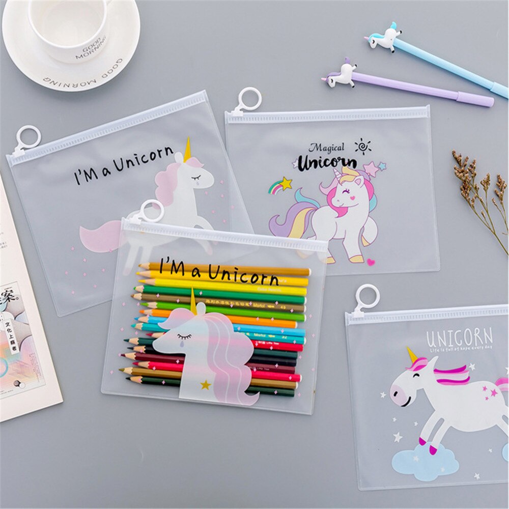 Korean Transparent Lovely Girl's Heart Document Bag File Folder Unicorn Receiving Bag Office Stationery B004