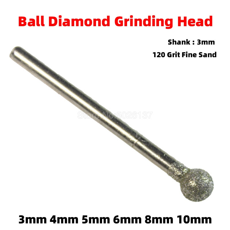 1Pcs Diamond Grind Needle Head Cutter Jade Carve Precision Engrave Rotary Spherical Burr Round Ball Burrs Grinding Tool