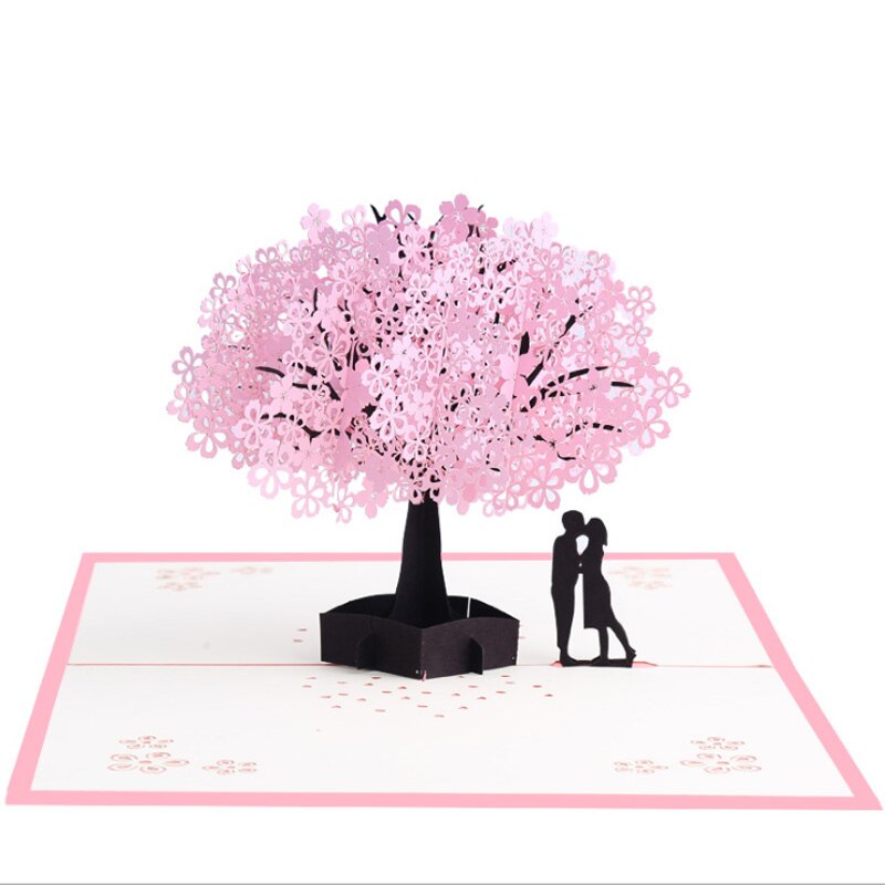 1PC Grußkarten Manuelle Karte Valentinstag Jahrestag Ostern Geburtstag 3D Pop hoch Kirsche Baum Liebe Carving Papier Karte: Liebhaber