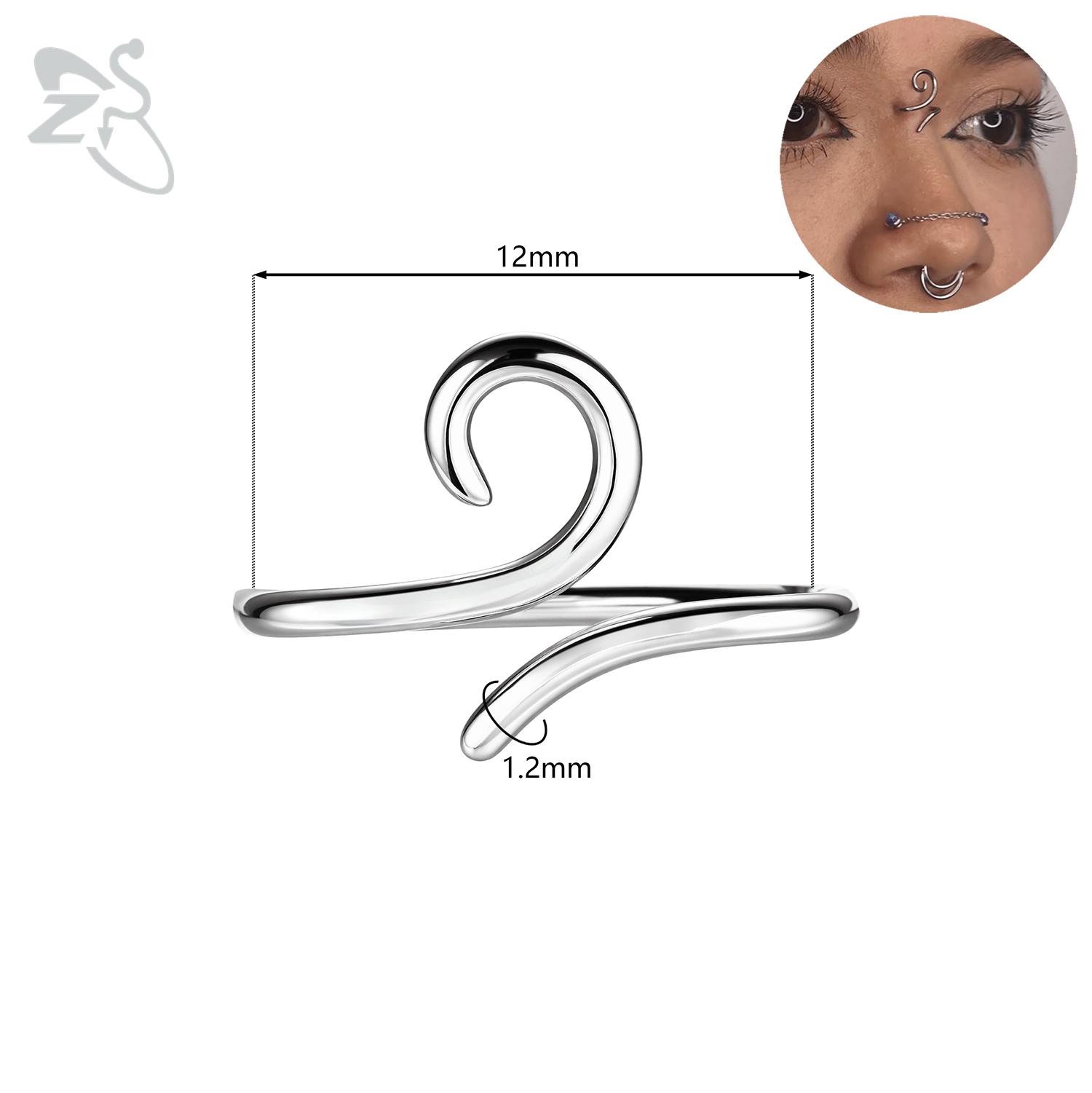 Zs 1 peça 16g 925 prata esterlina nariz parafuso prisioneiro mulheres homens hipoalergênico ponte espiral piercing narina concha piercings 10/12/14/16mm: Vermelho ferrugem