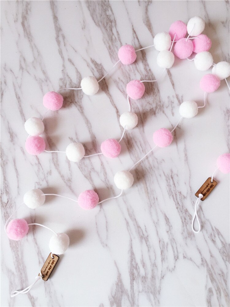 2M DIY Macaron Color Hair Ball Decor Banner Baby Room Decoration Banner Bedding Bumpers Party Flags Kids Girls Room Decor