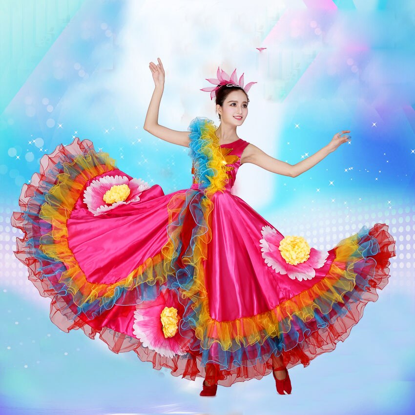 Moderne spansk tyrefægtning balsal dans kjole nederdel lang kjortel flamenco fille nederdele rose flamenco kjoler til kvinder piger  dl3476