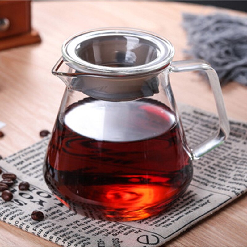V60 Pour Over Glass Range Coffee Server 360/600/800ml Hand Drip Reusable Filter Paper Coffee Pot Coffee Kettle Brewer Barista: 500ml plat pot
