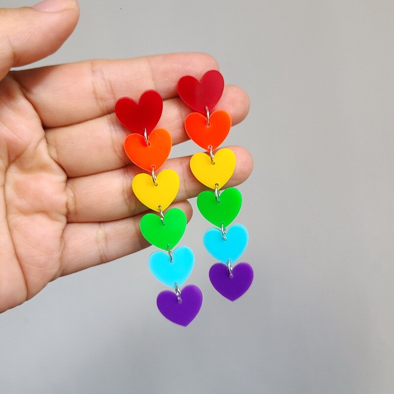 Donarsei moda colorido arco-íris brincos para as mulheres bonito dos desenhos animados nuvem coração gota balançar brincos presente