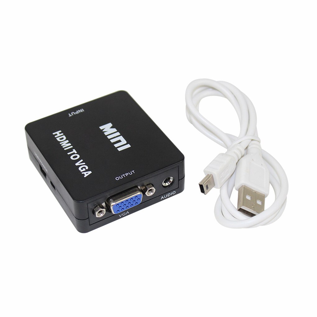 Portable HD 1080P MINI HDMI to VGA Converter With Audio VGA2HDMI Video Box Adapter For Computer HDTV Projector For Xbox DVD PS3: Black