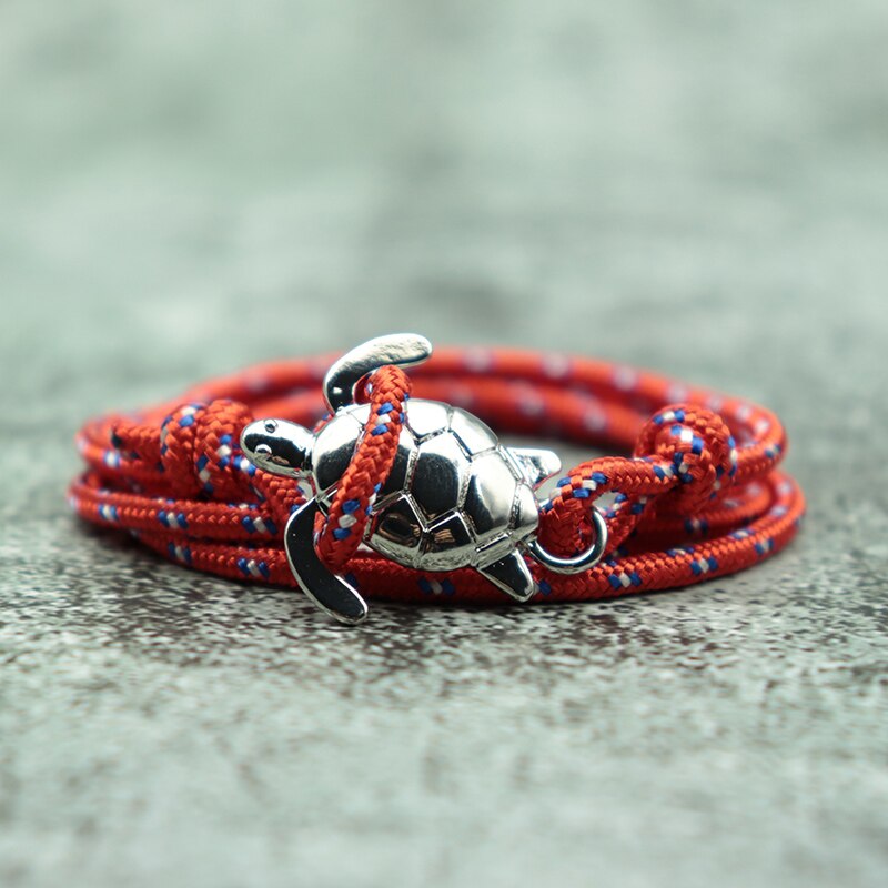 Pulsera de tortuga de mar Paracord hecha a mano para hombre y mujer, brazalete de vikingo con cuerda multicapa, joyería