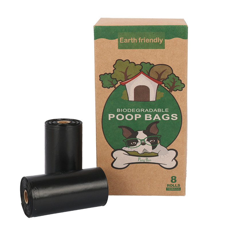 Bolsas de basura biodegradables para excrementos de perro, dispensador ecológico de bolsas de basura para mascotas, suministros para exteriores: 8 Rolls Black