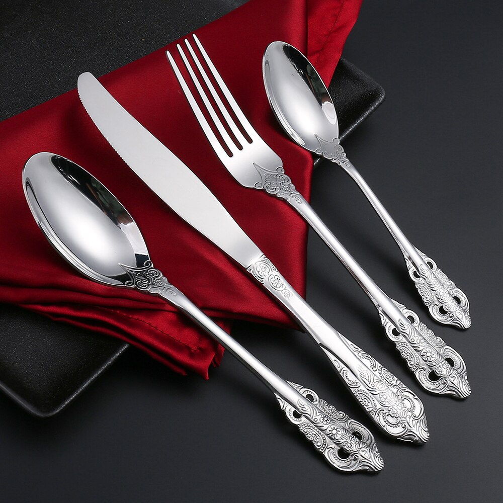 Creativity Retro Western Cutlery Dining Knives Fork Spoon Stainless Steel Cutlery Dinnerware Engrave Relief Luxury Tableware