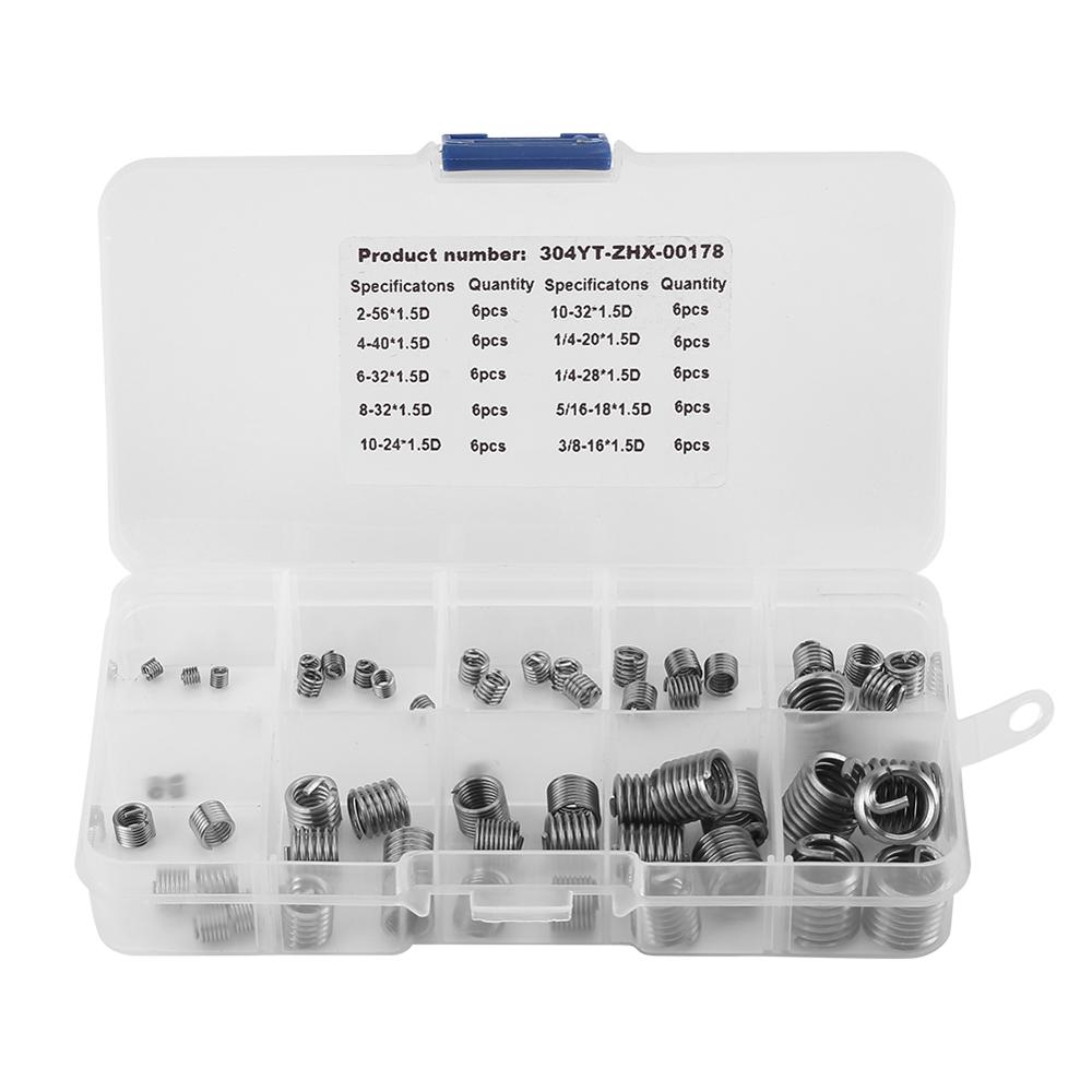 60 stks/partij 304 Rvs Schroefdraad Insert Draad Schroef Mouw Draad Reparatie Inserts Assortiment Kit