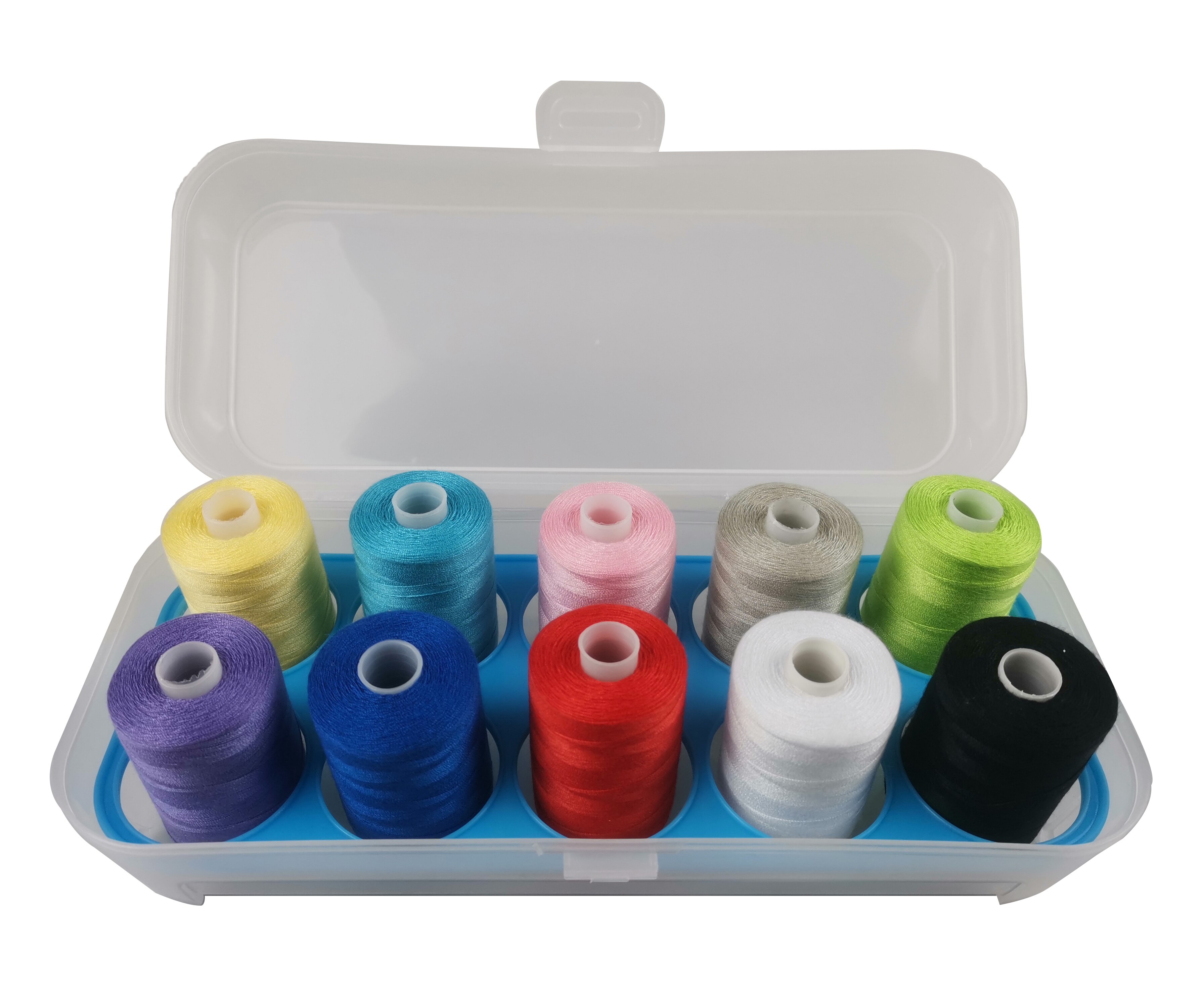 Sewing Machine Thread Polyester 1000 Yards 10 Colors Super Strong Kevler With Clear Plastic Storage Case