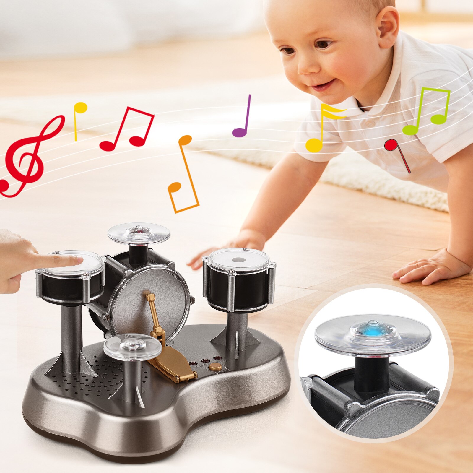! Mini tambour à doigt électronique, avec sons et lumières, Instrument de musique à Percussion, pour garçons et filles