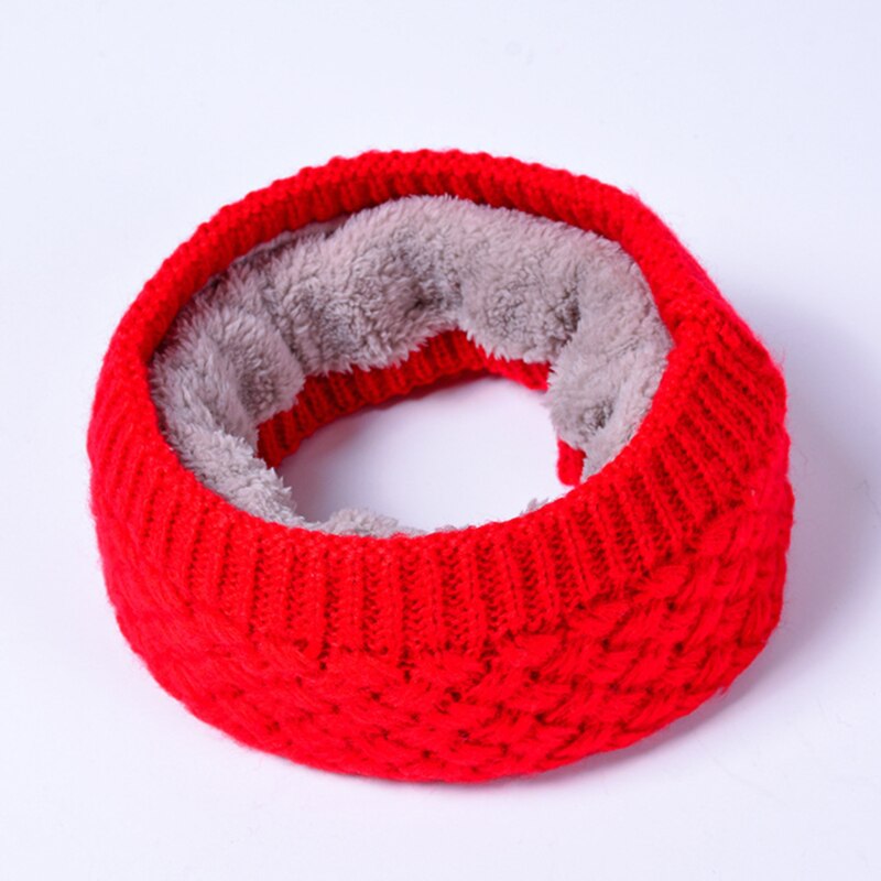 Winter warme sjaal voor vrouwen gebreide halsdoeken ringen pluche kinderen mannen kraag ring vrouwelijke foulard halsdoek: Rood