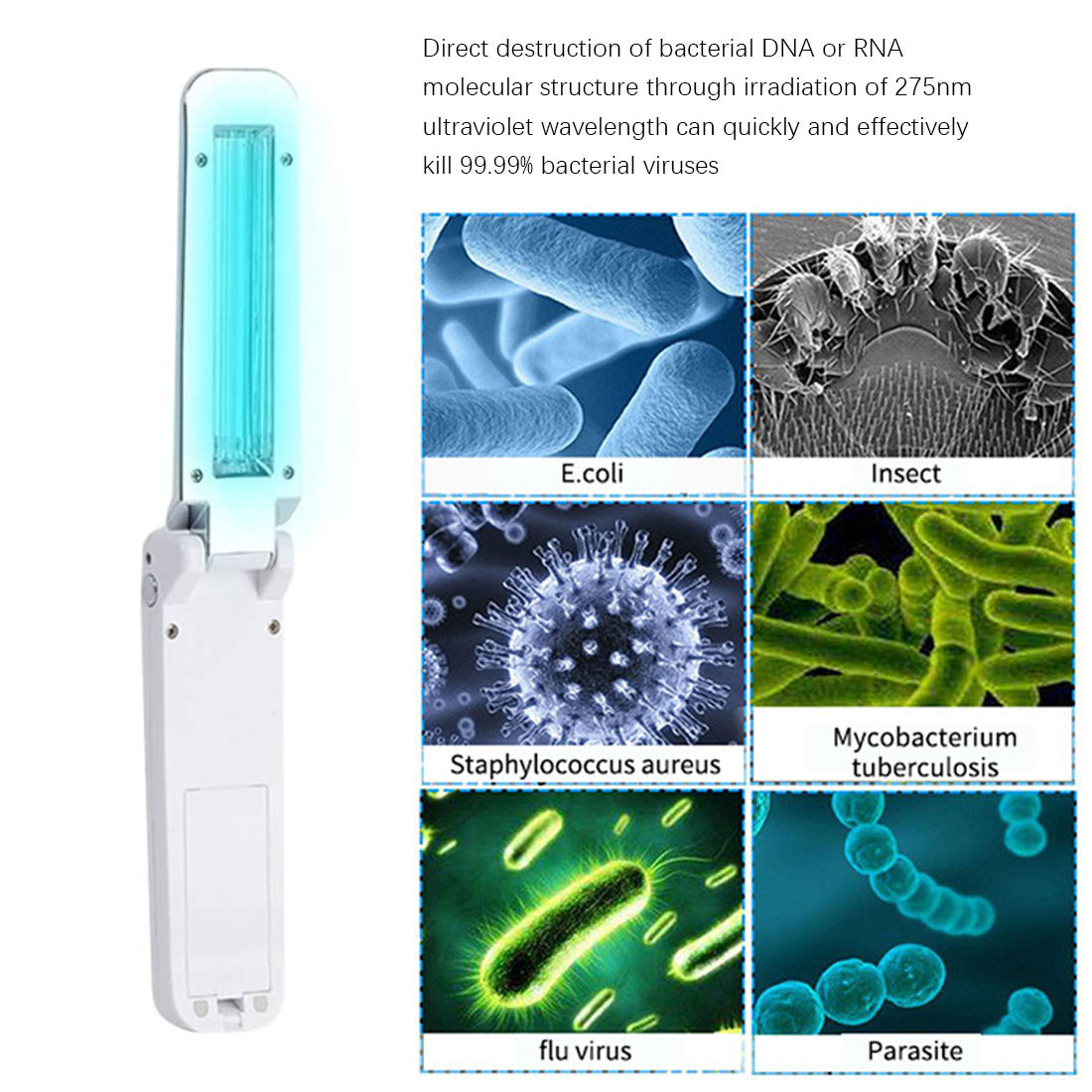 2W Ultraviolet UV Sterilizer Light Portable Germicidal Lamp Foldable Disinfection Sterilizer Lamp USB Holding Ultraviolet Lamp