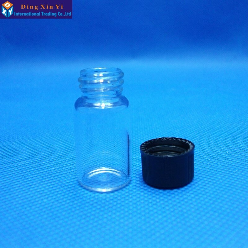 10 stk/parti 3ml lab miniglas hætteglas glasprøveflasker gennemsigtig glasflaske med sort skruelåg-