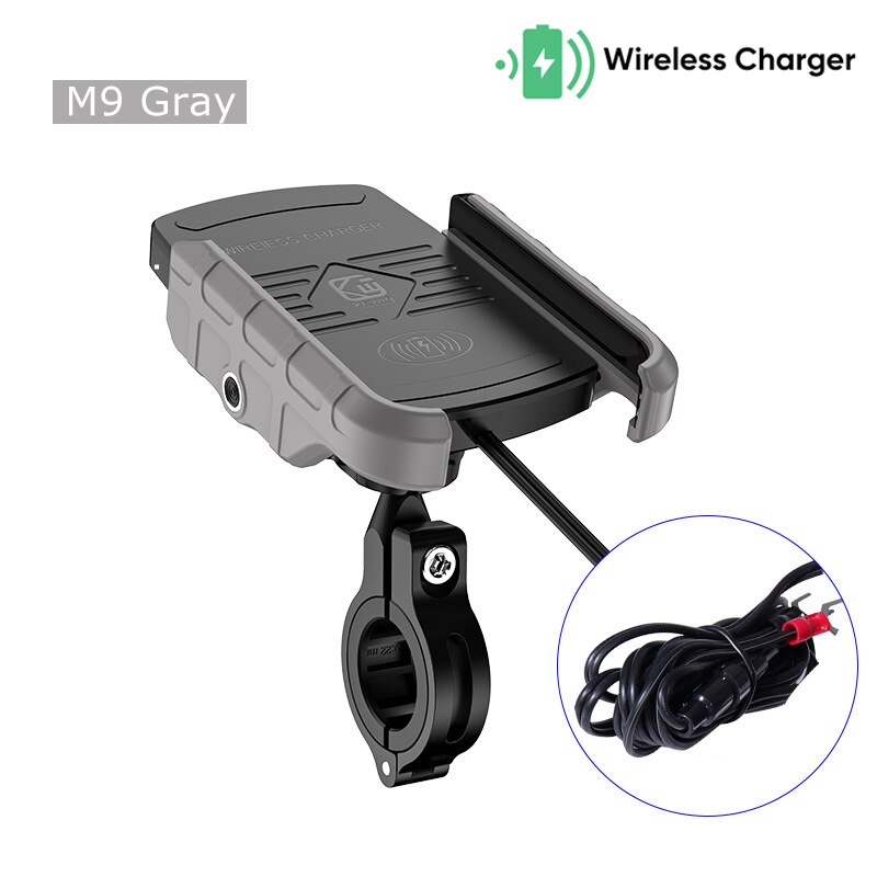 Motorcycle Holder With Wireless Charge Motorbike QC3.0 Fast Charg Cell Phone Wireless Holder Handlebar Mount Stand GPS Holder: M9-Gray