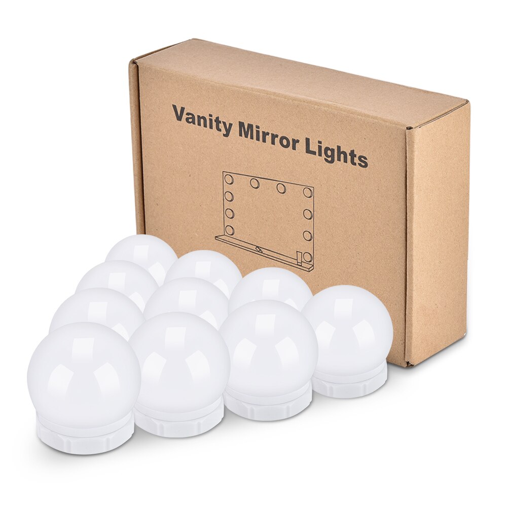 Usb 5v led makeup makeup spejl pære 10 stk hollyhood lys sæt 3 farver dæmpbart toiletbord spejl lys væglampe: Default Title